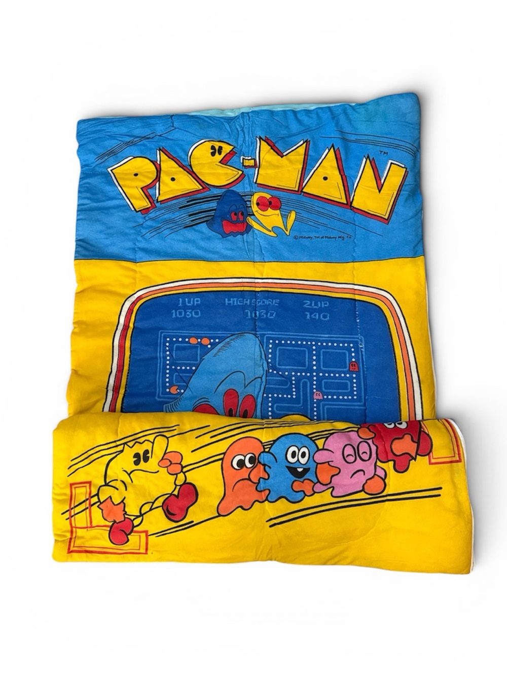 Pac-man Vintage 80s Kids Sleeping Bag Blue Yellow Zip Up Collectible Pacman